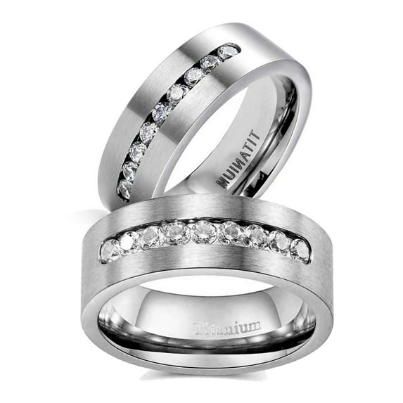Two Rings Wedding Ring Sets His And Hers Couples Women Diamond Cz Man Titanium Wedding Bands