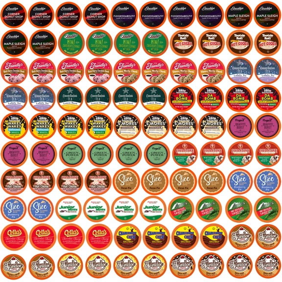 Two Rivers Coffee Bit of Everything Tea, Hot Cocoa & Coffee Pods for Keurig Coffee Brewers, 100-Pack