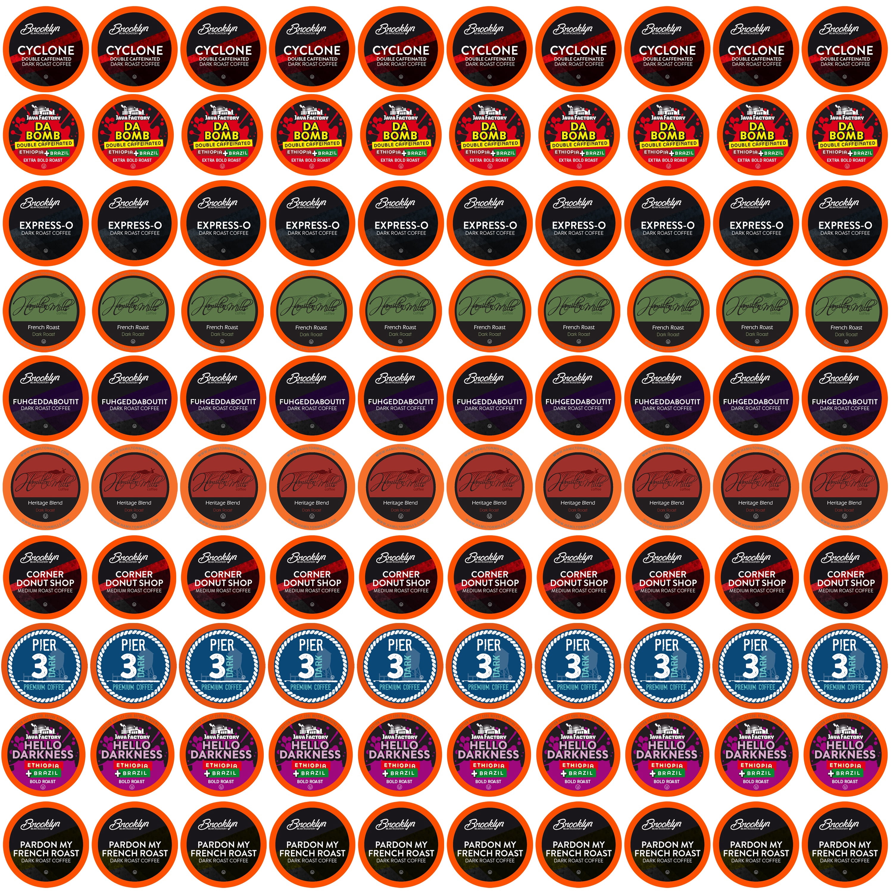 Two Rivers Coffee Bold Roast Coffee Pods for Single Serve Coffee Pod Brewers Including 2.0, Variety Sampler Pack, 100 Count