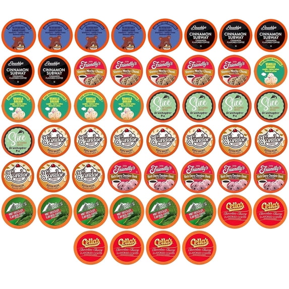 Two Rivers Coffee Flavored Coffee Pods Sampler Compatible with K Cup Brewers Including 2.0, Single Serve Variety Pack, Assorted, 52 Count