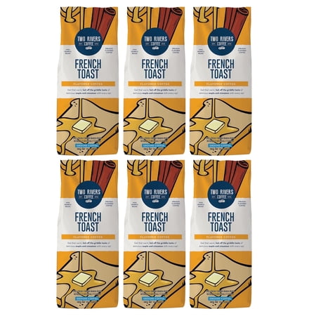 Two Rivers Coffee Flavored Ground Coffee 100% Arabica Coffee Beans, French Toast, 10 Oz. 6-Pack