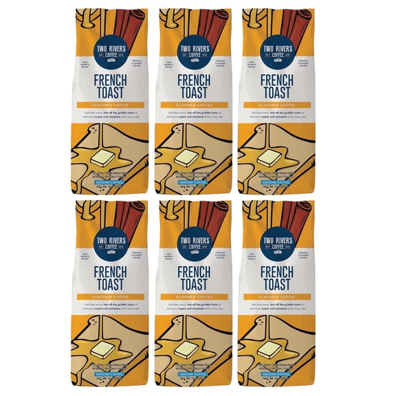 Two Rivers Coffee Flavored Ground Coffee 100% Arabica Coffee Beans, French Toast, 10 Oz. 6-Pack