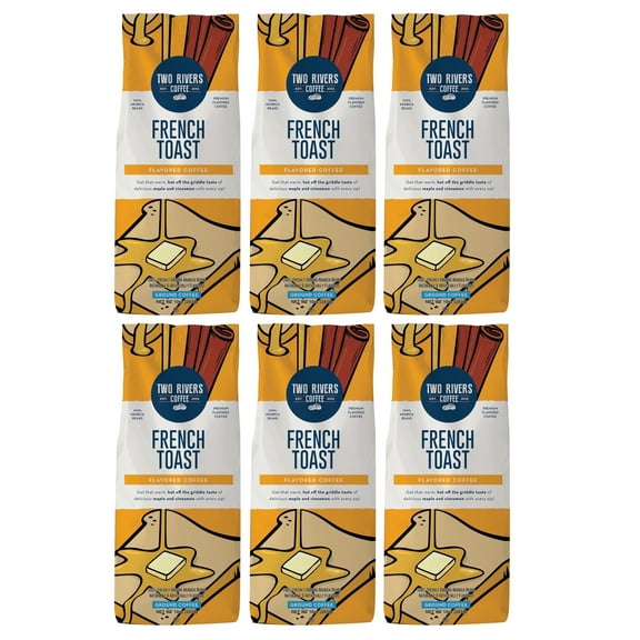 Two Rivers Coffee Flavored Ground Coffee 100% Arabica Coffee Beans, French Toast, 10 Oz. 6-Pack