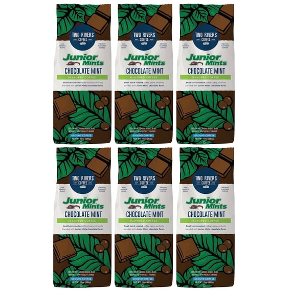 Two Rivers Coffee Flavored Ground Coffee Bag, Junior Mint, 6-Pack
