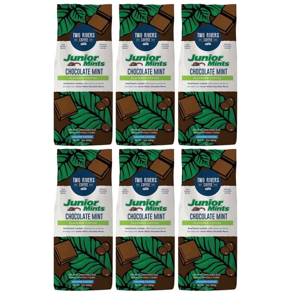 Two Rivers Coffee Flavored Ground Coffee Bag, Junior Mint, 6-Pack