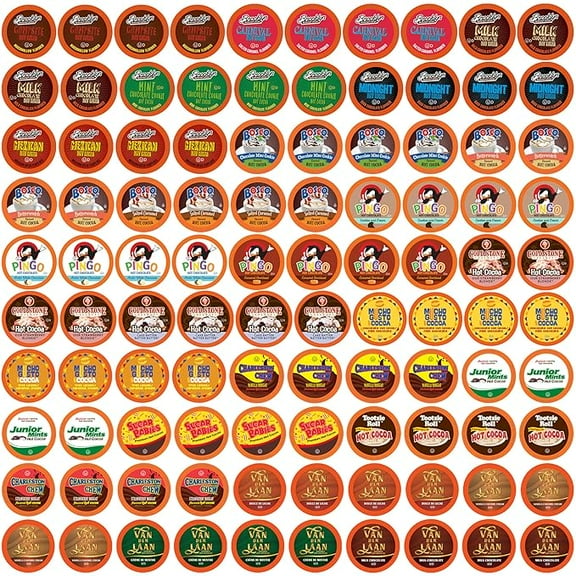 Two Rivers Coffee Hot Chocolate Pods, Single Serve Variety Pack for Keurig K Cup Brewers, Largest Assorted Sampler, Hot Cocoa, 100 Count