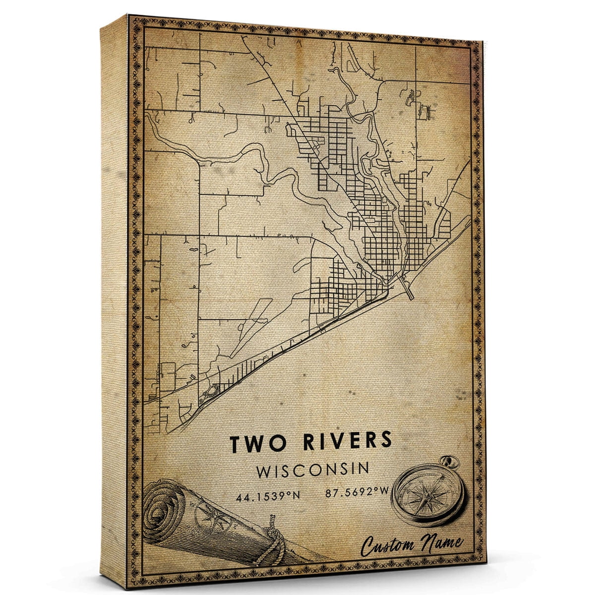 Two Rivers Map Poster, Wisconsin Map Art Poster, Canvas, Two Rivers Map ...