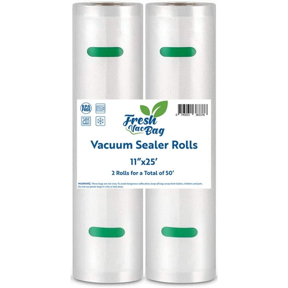 Two Rolls of 11"x25' Food Saver Vacuum Sealer Rolls Freezer Bags Rolls for Seal a Meal,Food Saver Vacuum Sealer Fits Inside Storage Area Sous Vide Vacuum, Cut to Request Size Roll, 2 Rolls