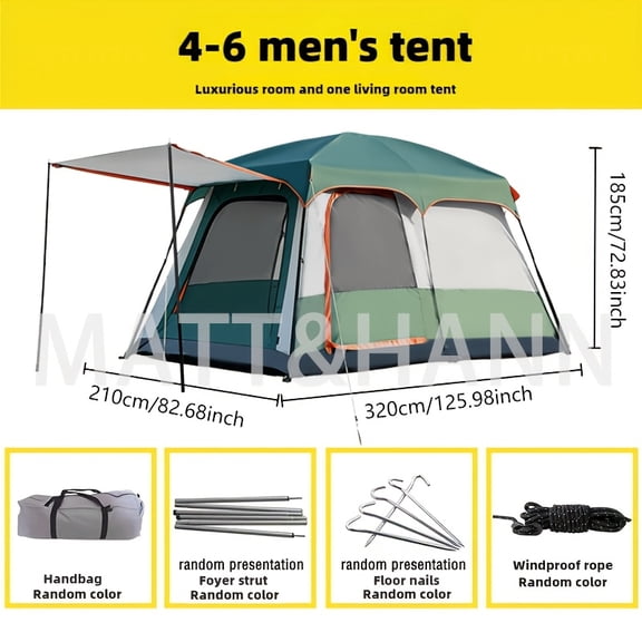 Two-Room One-Living-Room Camping Tent, Upgraded Lightweight Version with Four-Pole Support Structure L78468898124