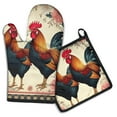 thumbnail image 1 of Two Roosters with Flowers Kitchen Oven Mitt and Pot Holder Sets 2 Pcs for Baking, Cooking and Grilling, Heat Resistant Up To 392 °F, 1 of 6