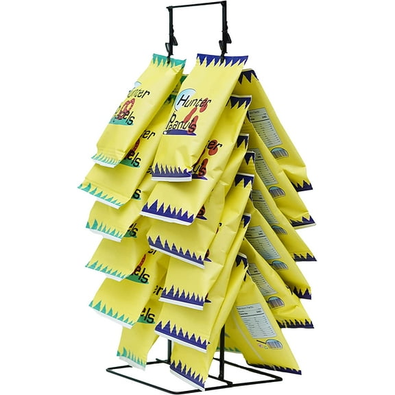Two Round Strip Snacks Potato Chips Display Rack in Black - 22 H x 8.5 W Inches, 26 Clips Candy Display Rack