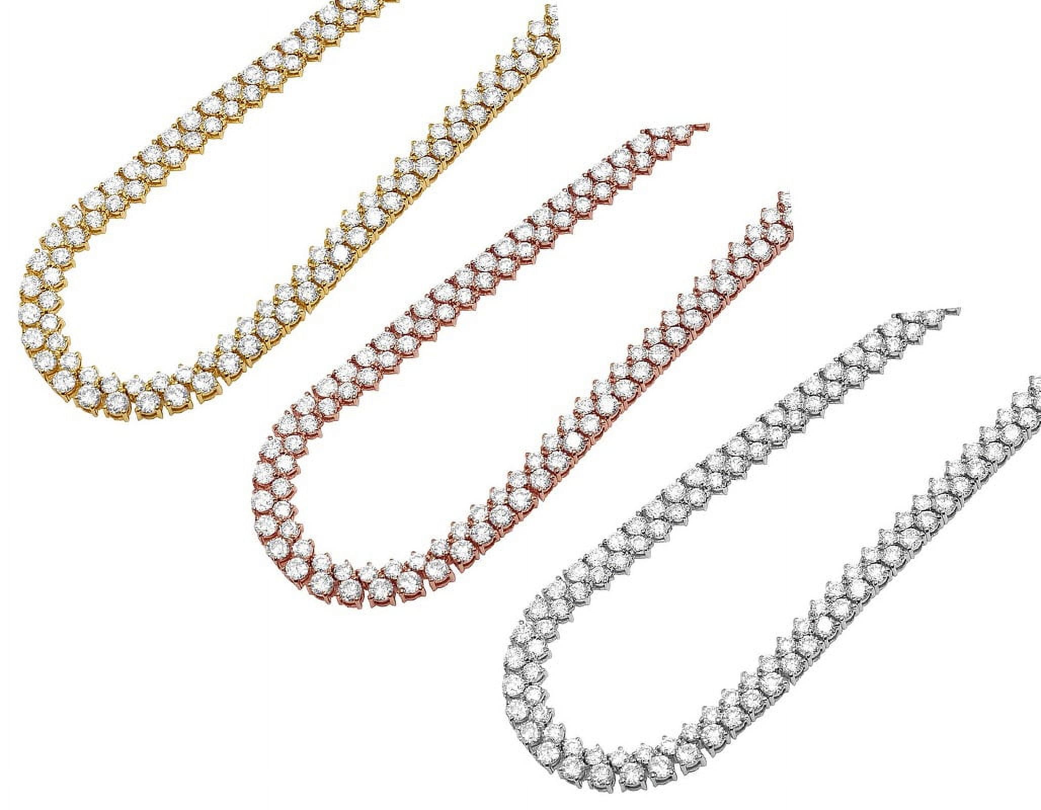 Two-Row 24.30 CT Diamond Tennis Chain Necklace Gold 6MM 20"-White-gold