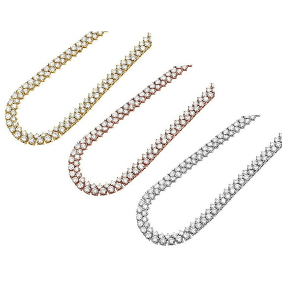 Two-Row 24.30 CT Diamond Tennis Chain Necklace Gold 6MM 20"-White-gold