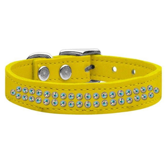 Two Row AB Jeweled Leather Collar, Yellow - Size 20