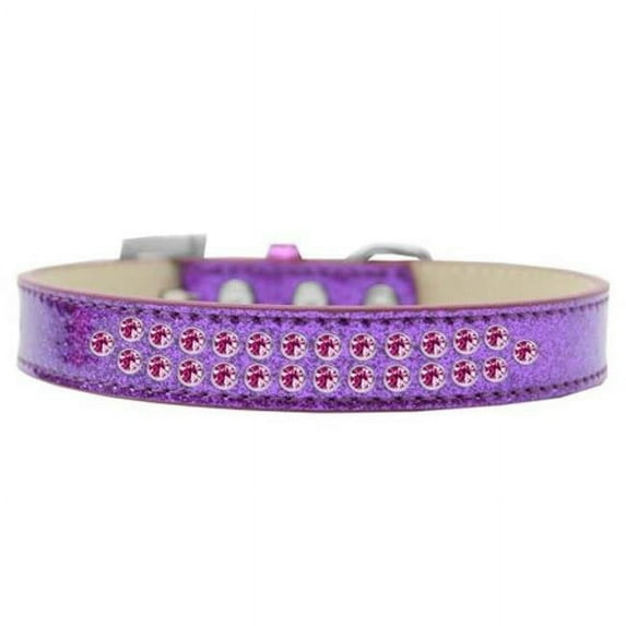 Two Row Bright Pink Crystal Dog Collar, Purple Ice Cream - Size 12