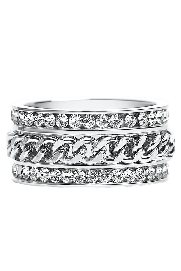 Two Row CZ Eternity Ring for Women with Spinner Stainless Steel 11 MM Wide Band Ginger Lyne