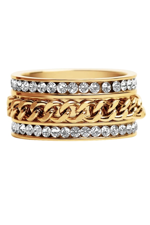 Two Row CZ Spinner Eternity Ring for Women 14Kt Gold Plated Stainless Steel Wide Band Ginger Lyne Collection
