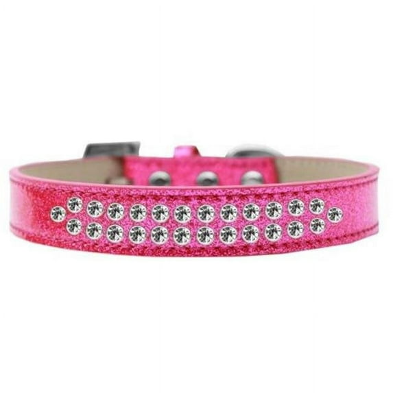 Two Row Clear Crystal Dog Collar, Pink Ice Cream - Size 12