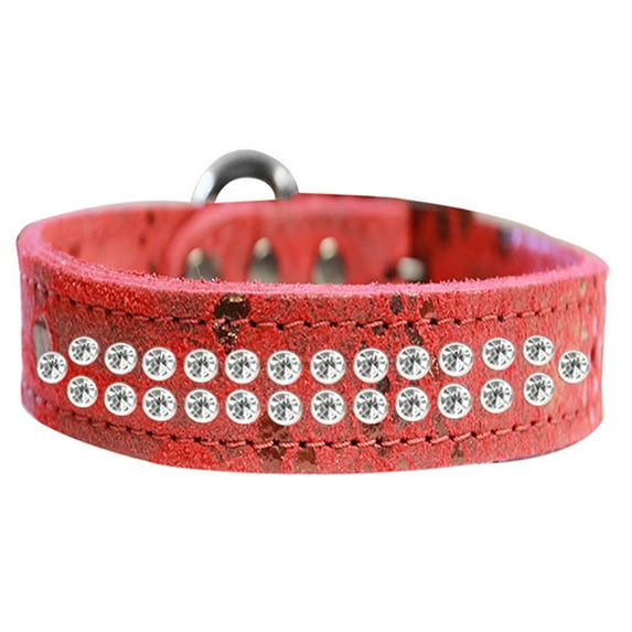 Two Row Clear Crystal Jeweled Dragon Skin Genuine Leather Dog Collar