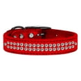 thumbnail image 1 of Two Row Clear Crystal Metallic Leather Dog Collar Size 16, 1 of 2