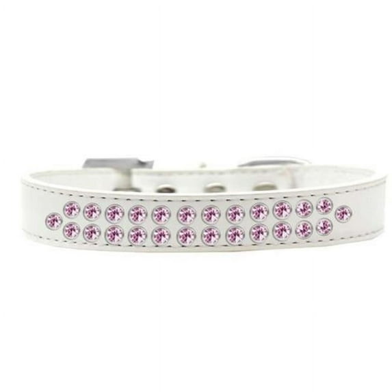 Two Row Light Pink Crystal Dog Collar, White - Size 14