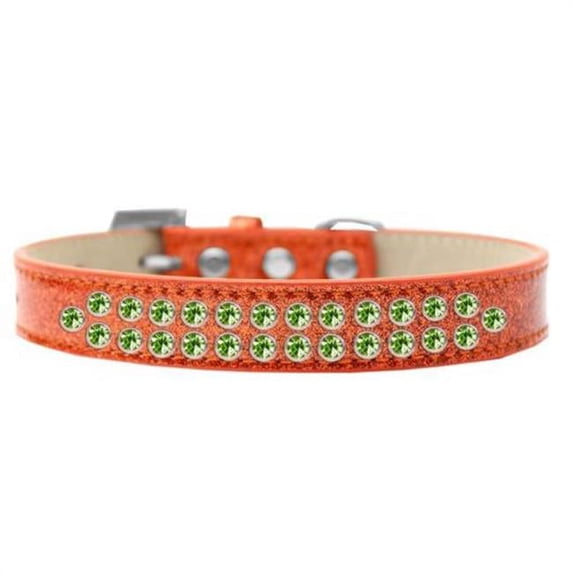 Two Row Lime Green Crystal Dog Collar, Orange Ice Cream - Size 18