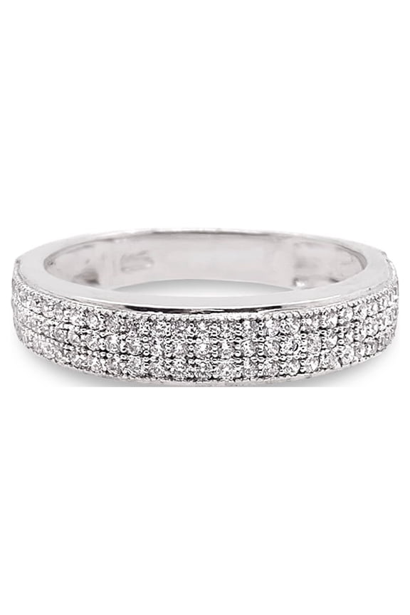 Two Row Wedding Band for Women White Gold Rhodium Finish Cz