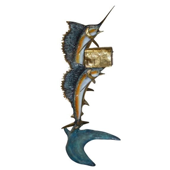 Nifao Two Sailfish Mailbox Bronze Statue – Garden Outdoor Decor Sculpture, 45"L x 33"W x 74"H