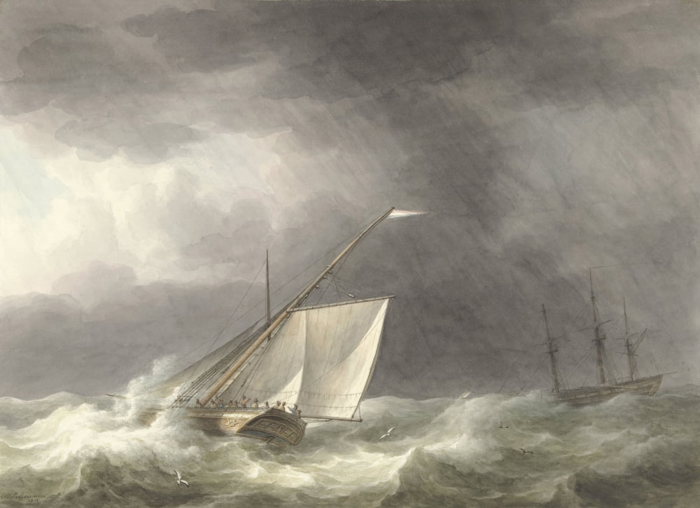Two Sailing Ships In Rough Seas Canvas Art -  (24 x 18)