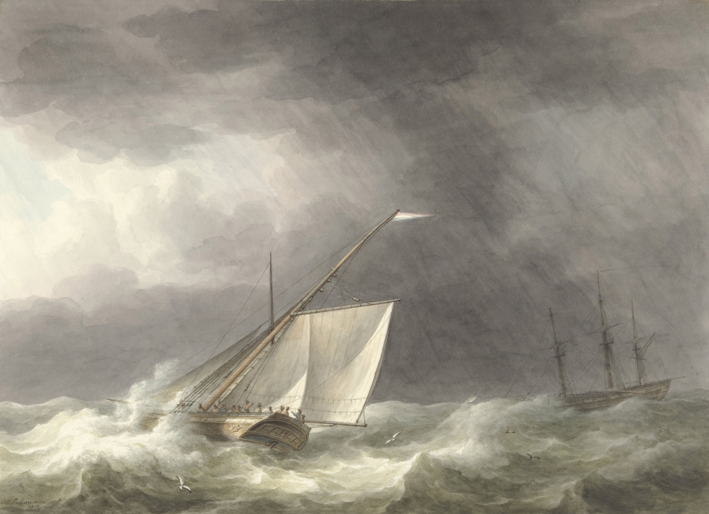 Two Sailing Ships In Rough Seas Canvas Art -  (36 x 24)