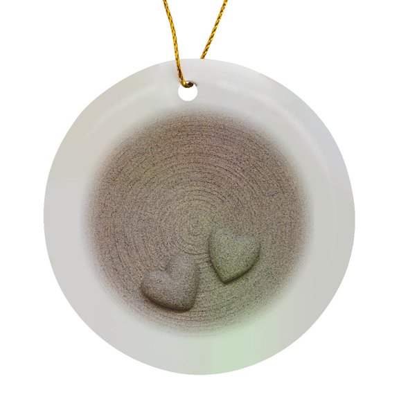 3drose, Two Sand Hearts on a Zen Circle, Circle Porcelain Ornament