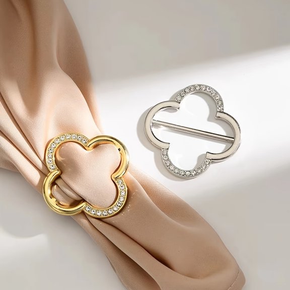 Two Scarves Tied In A Knot At The Corners, With A Clover-shaped Decorative Button To Fix The Hem Of The Versatile Clothing, A T-shirt Button Accessory