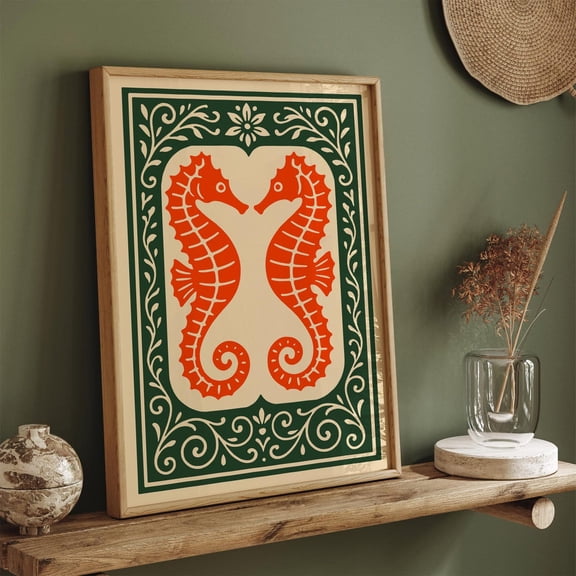 Two Seahorses Rococo Nautical Ocean Decor Unframed Paper Print