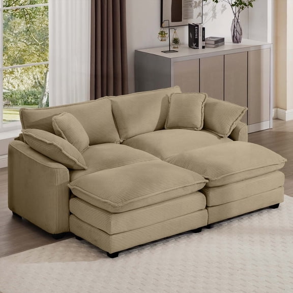 Two-Seater Corduroy Sofa: Retro Design, Extra Comfort Features