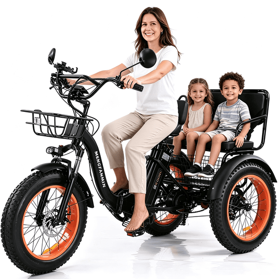 Two Seater Electric Tricycle for Adults, Folding Electric Trike with Passenger Seat, 48V 15.6Ah / 35-mile range 750W Motor (Peak 1350W) with Removable Battery 20x4 Fat Tires Suitable for the elderly