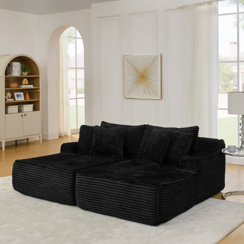 Black Velvet Two-Seater Lazy Sofa Lounge Chair - No Assembly Required, High-Density Foam Filled, Modern Comfy Floor Chair for Living Room & Bedroom