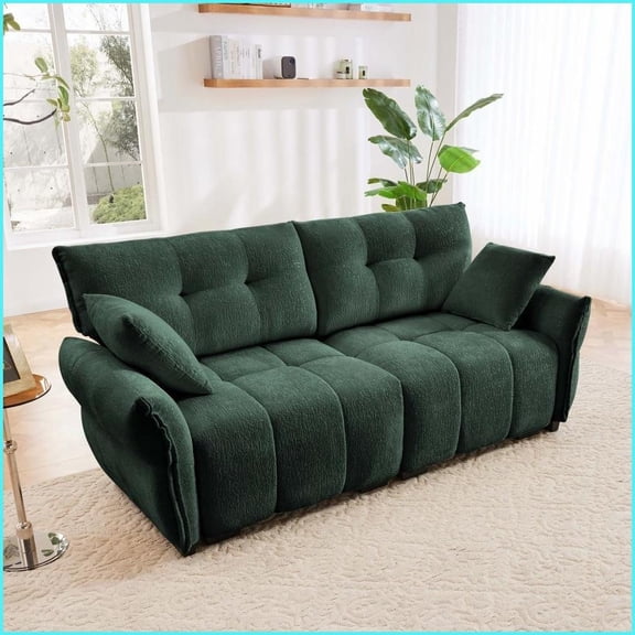 Two-Seater Modern Chenille Sofa | Ergonomic Comfort | Green | Chenille | Wood Frame | Tight Back – Ideal for Living Room/Lounge/Office