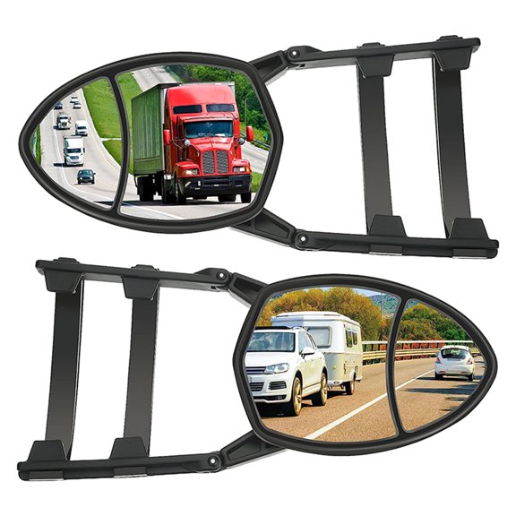 Side View Towing Extender with Clamp Straps and Two Section Glass for Trailer Pickup Road Observation and Rear Checks