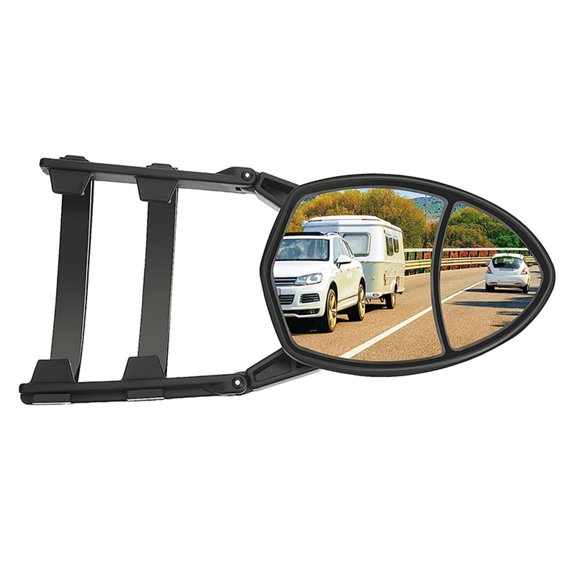 Two Section Tow View Extender with Clamp On Frame and Movable Viewing Position for Trailer Rear Side Road Use Support