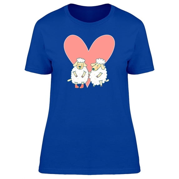 Two Sheep Lovers Heart Doodle T-Shirt Women -Image by Shutterstock, Female Large