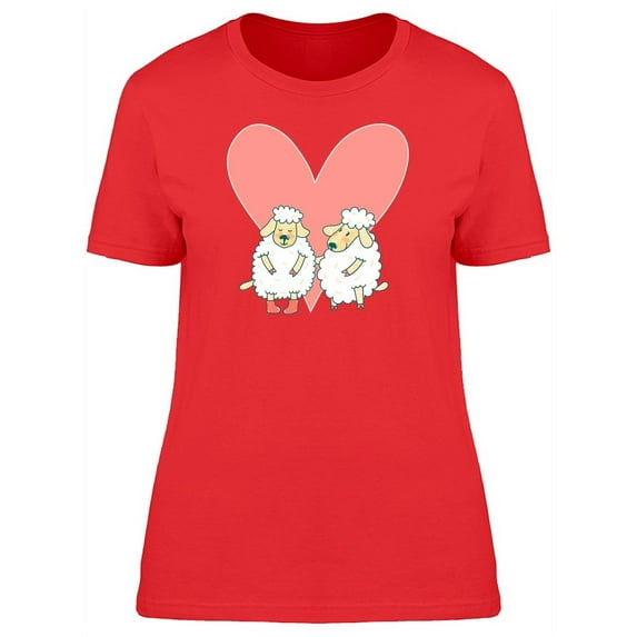 Two Sheep Lovers Heart Doodle T-Shirt Women -Image by Shutterstock, Female Medium