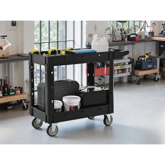 Two-Shelf Utility Cart With Wheels 600 Lb Capacity Heavy Duty Rolling Tool Cart For Warehouses Garages And Workshops With Locking Casters For Indoor Outdoor Use