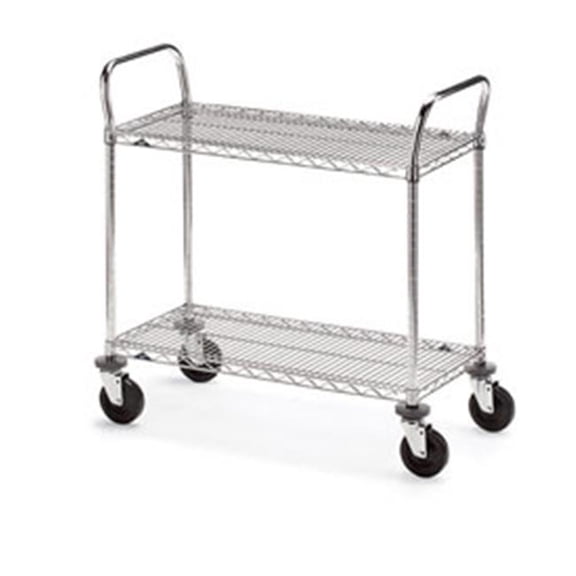 Two-Shelf Wire Utility Cart - Chrome - 60 x 18 in. - Adjustable Shelves - NSF Listed