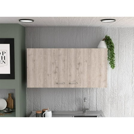 Two Shelves Double Door Wall Cabinet In White/ Gray Sort With And Door, Hue