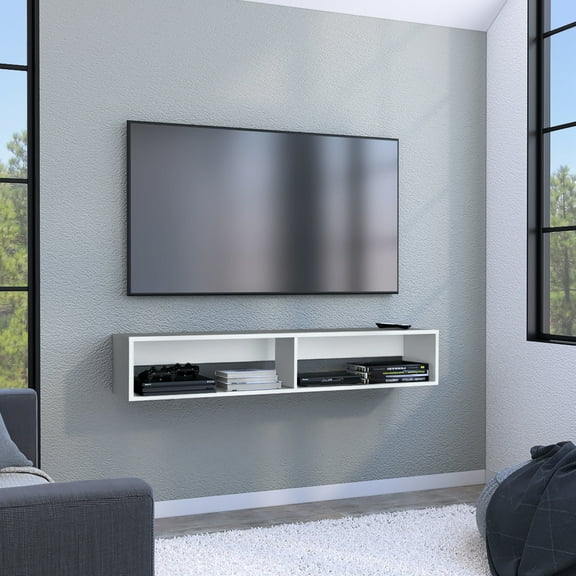 Two Shelves Floating Tv Console - Maximize Your Space 50-59" Accommodating Rack Stable Construction