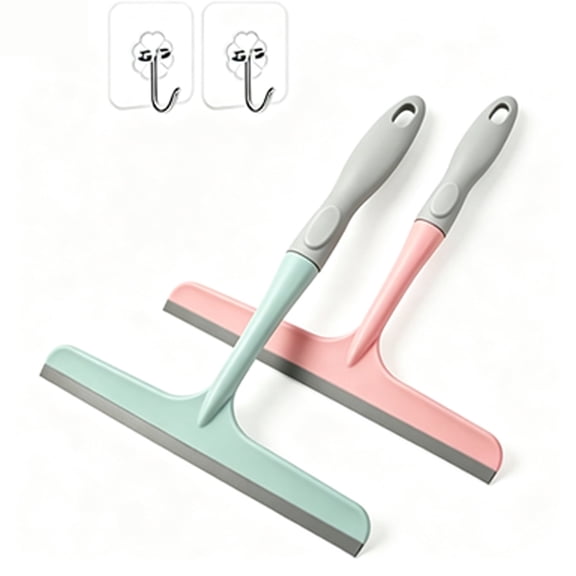 Two Shower Squeegees with Hook, Streak-Free Glass Wiper for Bathroom, Multipurpose Cleaning Tool