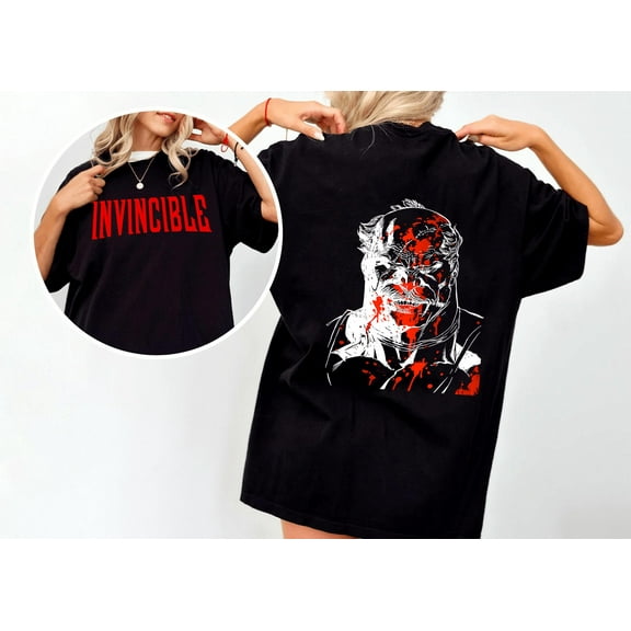 Two Side Conquest Invincible T-Shirt, Mark Grayson Shirt, Comic Book, Superhero Tee,Black Color,Size M