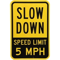 Two-Sided Aluminum Sign, Legend Slow Down - Speed Limit 5 MPH, 8" X 12" inch, Black on Yellow