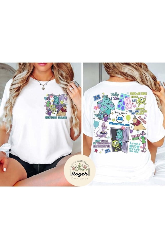 Two-Sided Disney Pixar Monsters Inc University Mike Sully Boo Family Trip T-Shirt All Size S-5XL