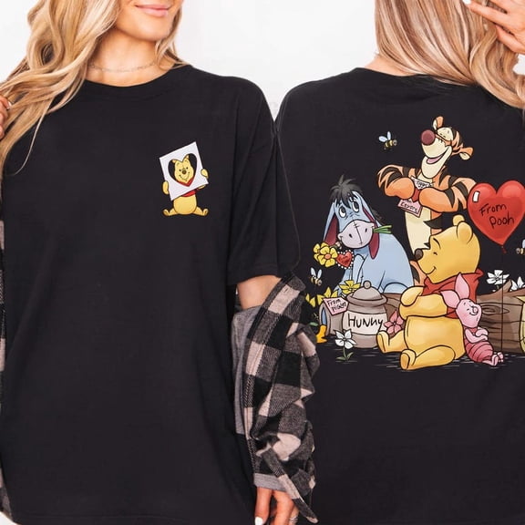 Two Sided Disney Winnie The Pooh Valentine'S Day Cute Friends Graphic Hundred Acre Wood Disneyland Outfit T-Shirt All size S-3XL